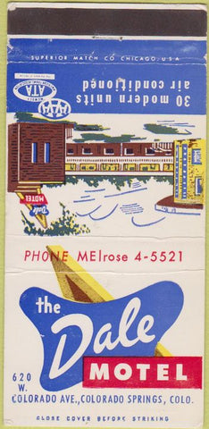 Matchbook Cover - The Dale Motel Colorado Springs CO 30 Strike