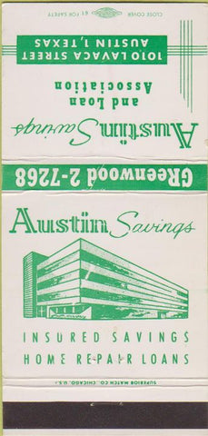 Matchbook Cover - Austin Savings Bank Austin TX 30 Strike