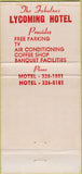 Matchbook Cover - Lycoming Motel Williamsport PA 30 Strike