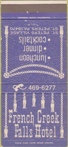 Matchbook Cover - French Creek Falls Hotel St Peters PA 30 Strike