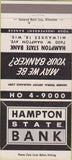 Matchbook Cover - Hampton State Bank Milwaukee WI 30 Strike