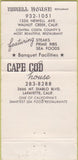Matchbook Cover - Cape Cod House Lafayette CA WEAR 30 Strike