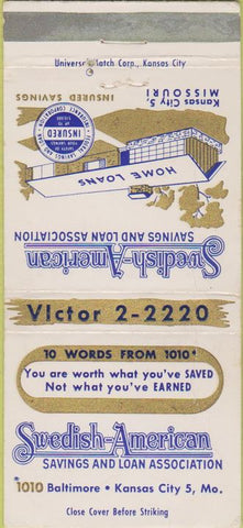 Matchbook Cover - Swedish Savings Loan Kansas City MO WEAR 30 Strike