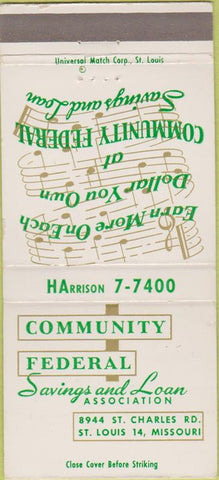 Matchbook Cover - Community Federal Savings ST Louis MO 30 Strike
