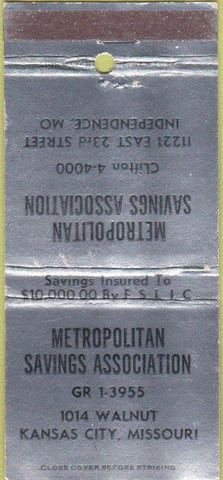 Matchbook Cover - Metropolitan Savings Kansas City MO 30 Strike