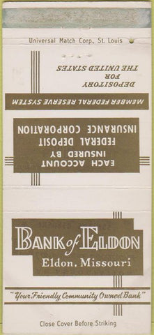 Matchbook Cover - Bank of Eldon MO 30 Strike