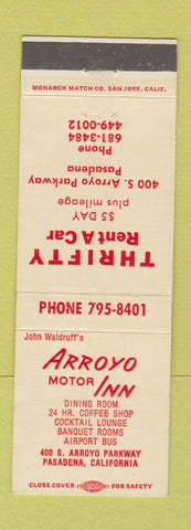 Matchbook Cover - Arroyo Motor Inn Pasadena CA Thrifty Car Rental
