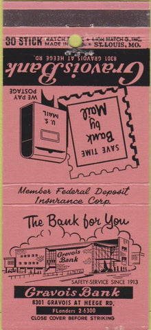 Matchbook Cover - Gravois Bank ST Louis MO 30 Stick