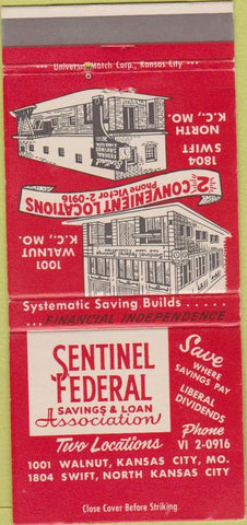Matchbook Cover - Sentinel Federal Savings Kansas City MO 30 Strike