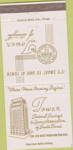 Matchbook Cover - Tower Federal Savings South Bend IN 30 Strike