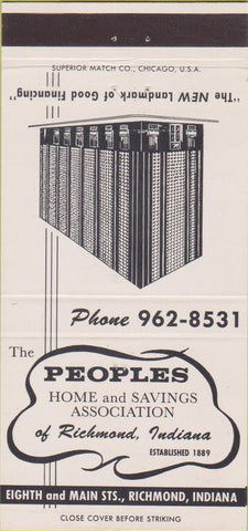 Matchbook Cover - Peoples Home Savings Richmond IN 30 Strike