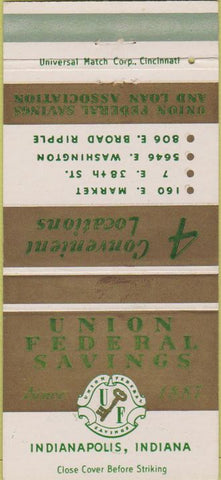 Matchbook Cover - Union Federal Savings Indianapolis IN 30 Strike