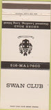 Matchbook Cover - Swan Club Glenwood Landing LI NY 30 Strike