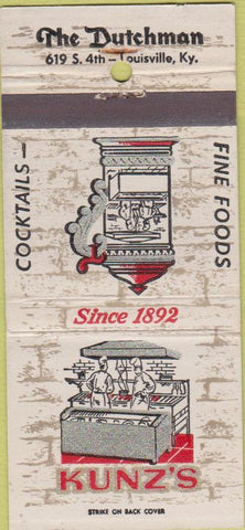 Matchbook Cover - The Dutchman Kunz's Louisville FL 30 Strike