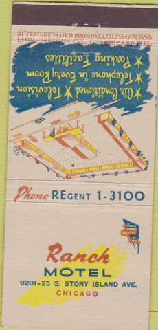 Matchbook Cover - Ranch Motel Chicago IL 21 Stick Feature