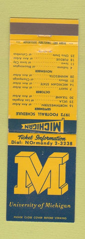 Matchbook Cover - 1972 Michigan Wolverines Schedule Football WEAR