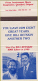Matchbook Cover - RMS Bill Retskin Ronald Reagan 30 Strike