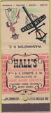 Matchbook Cover - Hall's Restaurant Washington DC girlie WEAR 30 Stick