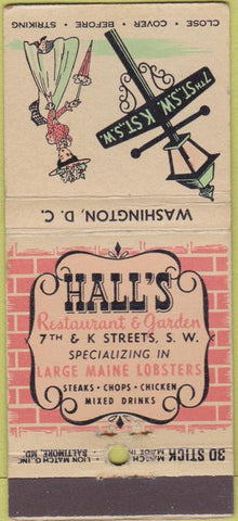 Matchbook Cover - Hall's Restaurant Washington DC girlie WEAR 30 Stick