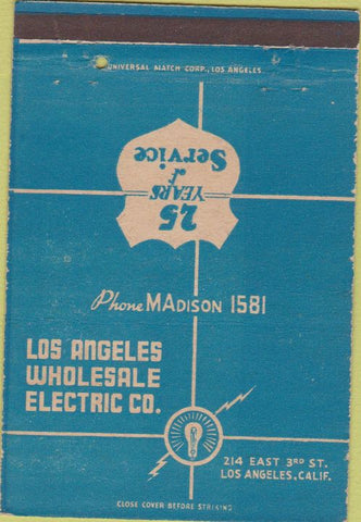 Matchbook Cover - Los Angeles Wholesale Electric CA 40 Strike