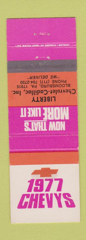 Matchbook Cover - 1977 Chevrolet Cadillac Liberty Bloomsburg PA