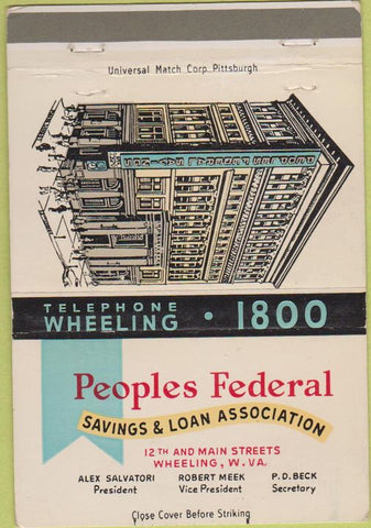 Matchbook Cover - Peoples Federal Bank Wheeling WV 40 Strike