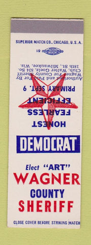 Matchbook Cover - Art Wagner for County Sheriff Milwaukee WI SAMPLE