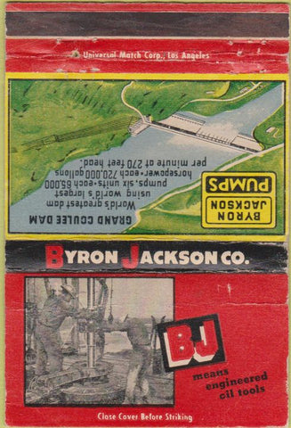 Matchbook Cover - Byron Jackson Co oil tools Los Angeles CA WORN 40 Strike