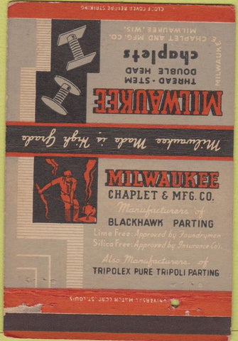 Matchbook Cover - Milwaukee Thread Stem bolts Milwaukee WI 40 Strike