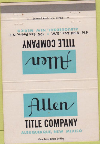 Matchbook Cover - Allen Title Co Albuquerque NM 40 Strike