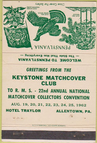 Matchbook Cover - Keystone Match Club Allentown PA 1962 40 Strike