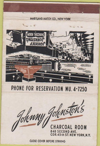 Matchbook Cover - Johnston's Charcoal Room New York City WEAR 40 Strike