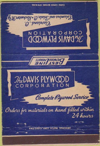 Matchbook Cover - Davis Plywood Corp Rochester NY 40 Strike
