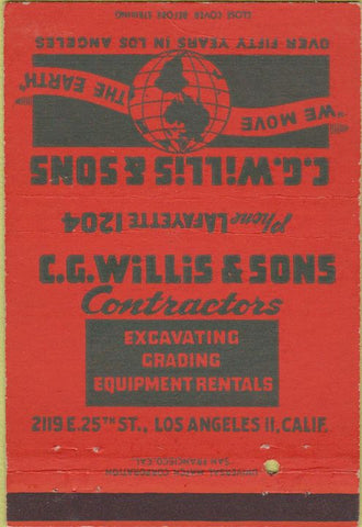 Matchbook Cover - Willis  and  Sons Los Angeles CA tractors wear 40 Strike