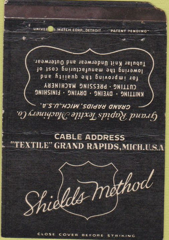 Matchbook Cover - Shields Method Textiles Grand Rapids MI WEAR 40 Strike
