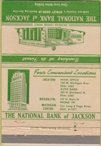 Matchbook Cover - National Bank of Jackson  MI 40 Strike