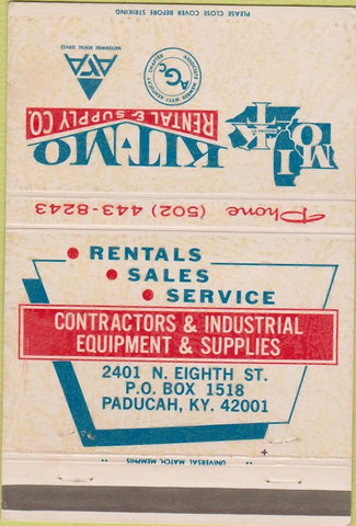 Matchbook Cover - Kitmo Rental Supply Paducah KY Port-a-potty 40 Strike