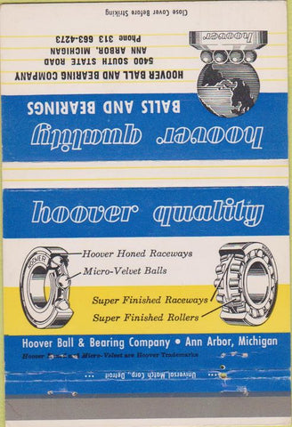 Matchbook Cover - Hoover Balls Bearings Ann Arbor MI 40 Strike