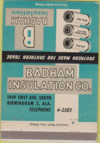 Matchbook Cover - Badham Insulation Birmingham AL 40 Strike