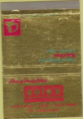 Matchbook Cover - Cole's Men's clothes shoes Lakeview NY? 40 Strike