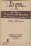 Matchbook Cover - Decker Manufacturing Co Albion MI 40 Strike