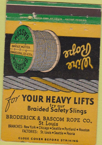Matchbook Cover - Brockerick Basom Wire Rope St Louis MO 40 Strike
