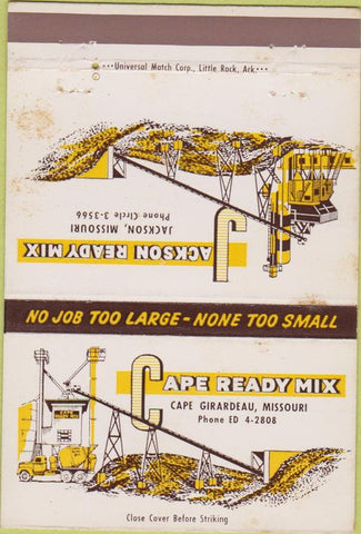 Matchbook Cover - Cape Ready Mix Jackson MS concrete WEAR 40 Strike
