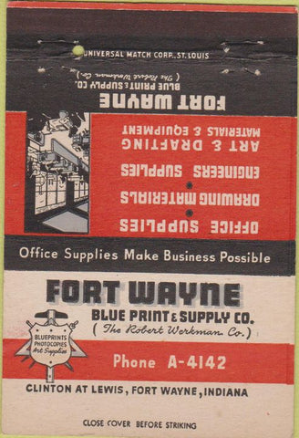 Matchbook Cover - Fort Wayne Blue Prints IN 40 Strike