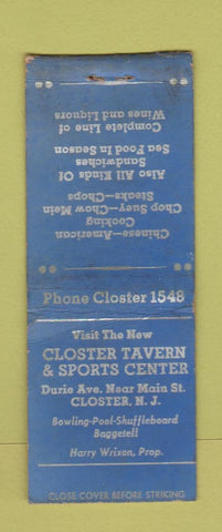 Matchbook Cover - Closter Tavern Sports Center Closter NJ BOBTAIL WEAR