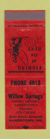 Matchbook Cover - Willow Springs Hagerstown IN low phone # RED