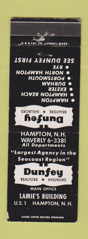 Matchbook Cover - Dunfey Real Estate Hampton NH Rye Exeter Durham