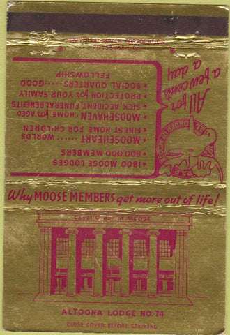 Matchbook Cover - Moose Lodge Altoona PA 40 Strike