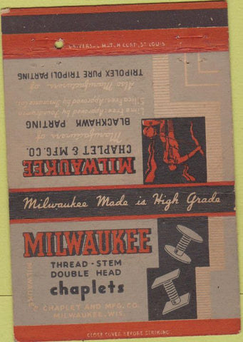 Matchbook Cover - Milwaukee Thread Stem WI 40 Strike