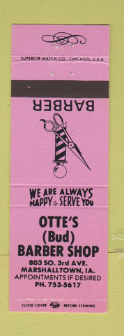 Matchbook Cover - Otte's Barber Shop Marshalltown IA PINK